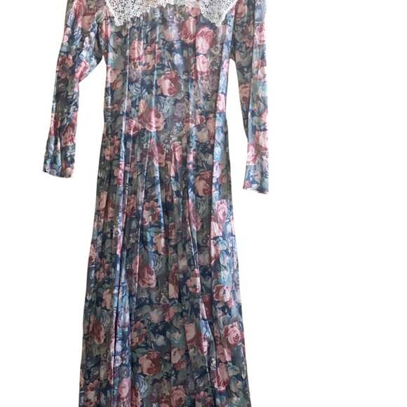 1980s Laura Ashley Great Britain Cottagecore Prairie Dress Lace Collar US10/UK12 - Picture 3 of 10